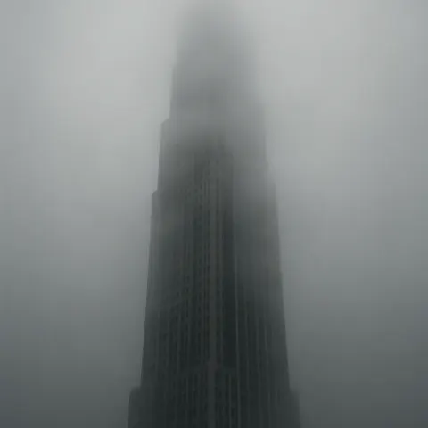 Towering Edifice Enveloped by Mist