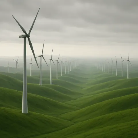 Endless Rows of Towering Wind Turbines Stretch