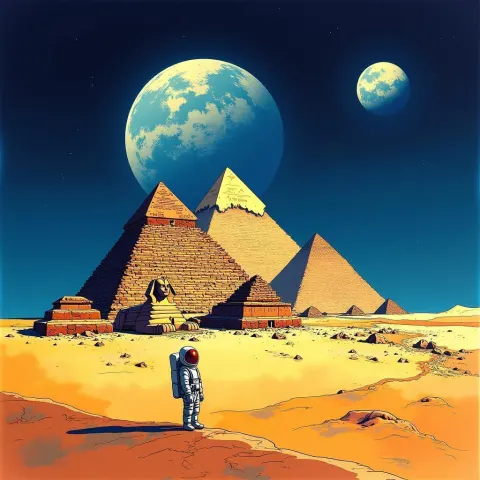 Pyramids and Sphinx Under Lunar Skies
