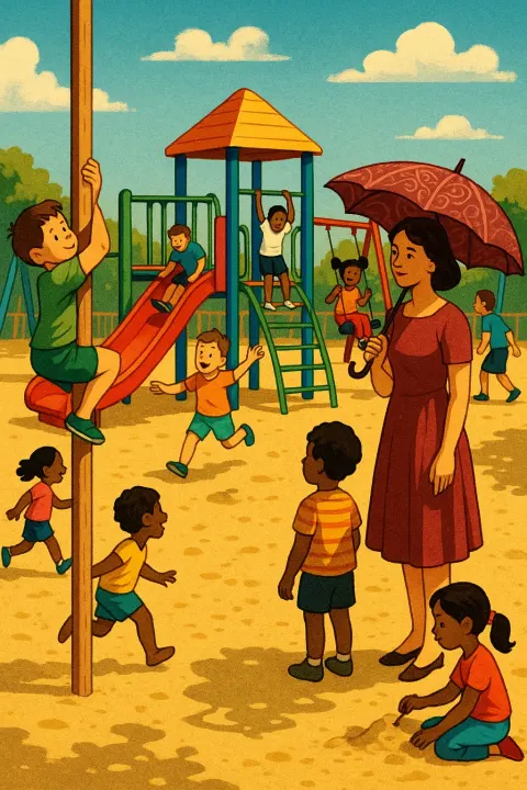 Amidst the Lively Energy of a Bustling Playground Scene