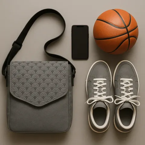 Grey Messenger Bag with a Patterned Flap