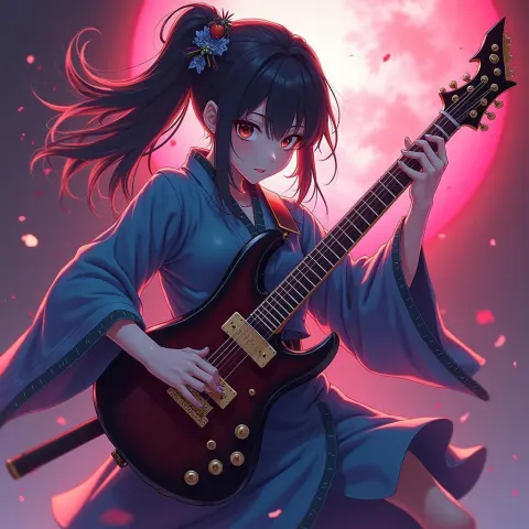 Katana Guitar Gleaming in Anime Light