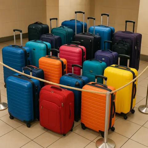 Large Collection of Various Colorful Suitcases