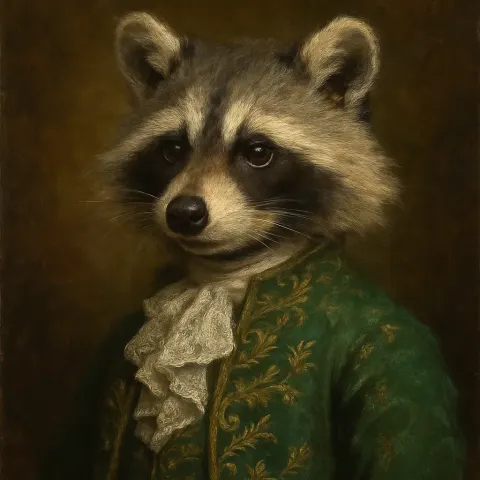 Masterful Oil Painting of a Raccoon Exuding Dignified Elegance