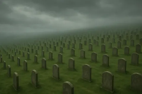 Countless Weathered Gravestones Stand in Orderly Rows Across a Vast
