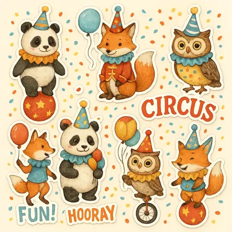 Set of Charming Animal Stickers Showcasing Pandas