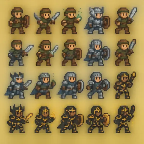 Detailed Square Pixel-art Scene Showcasing a Fantasy Warrior Character
