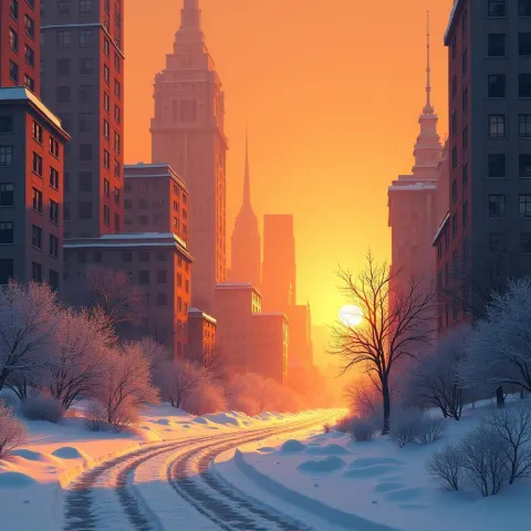Orange Winter Towers From a Low Angle