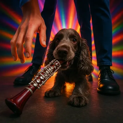 Focused Hand Reaches for a Gleaming Violetwood Oboe Playfully Held