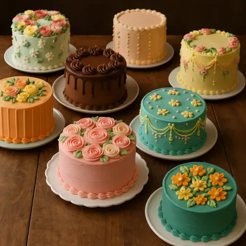 Table Adorned with an Assortment of Intricately Decorated Cakes