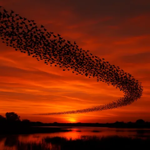 Vast Flock of Migratory Birds Forms