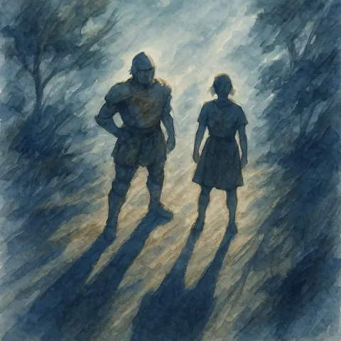 Figure in Soft Watercolor Earth-toned Attire