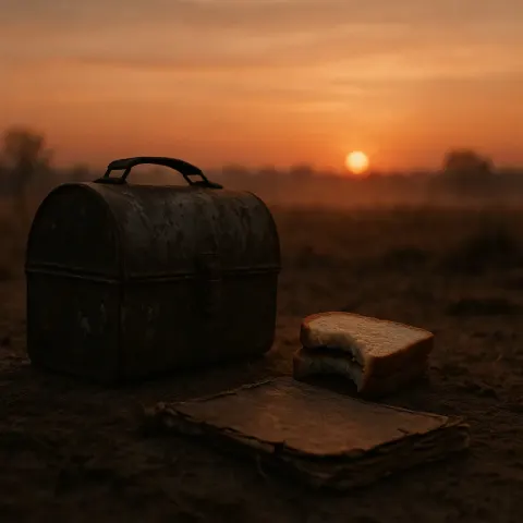 Faded Lunchbox and a Partially Eaten Sandwich Lie Next