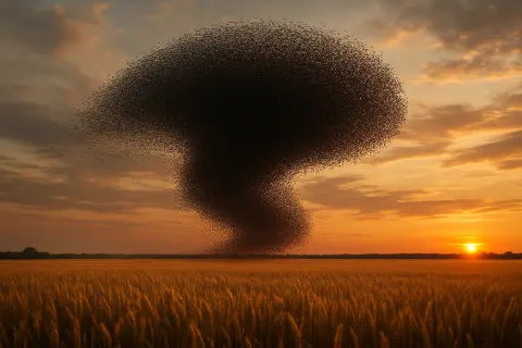 Immense Murmuration of Starlings Forms a Colossal