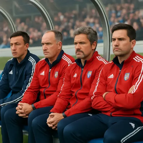 Group of Men Wearing Matching Sports Jackets Sitting
