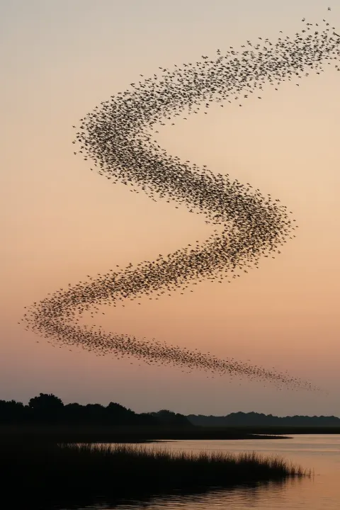 Thousands of Migrating Birds Form a Dynamic