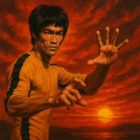 Bruce Lee Showcasing His Iconic Stance