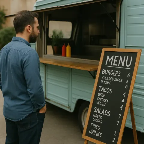 Man Is Positioned Close to a Food Truck