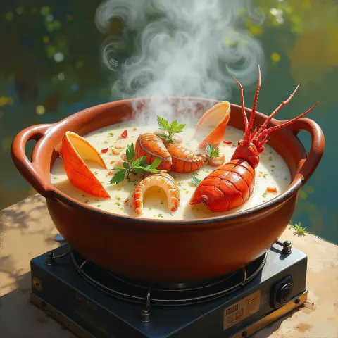 Impressionist Seafood Soup in Dappled Light