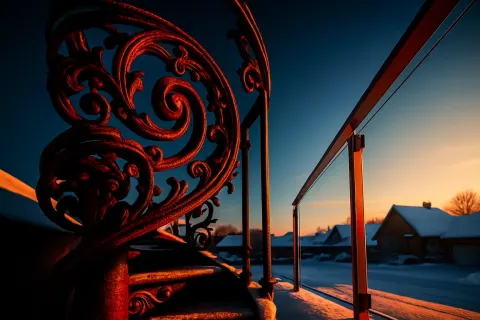 Ornate Baroque Detailed Wrought Iron Bannister