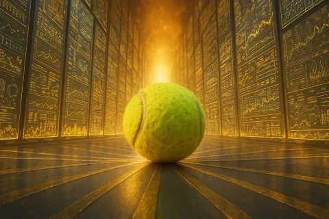 Single Optic Yellow Tennis Ball—bearing Areas of Worn-off Balding Fuzz