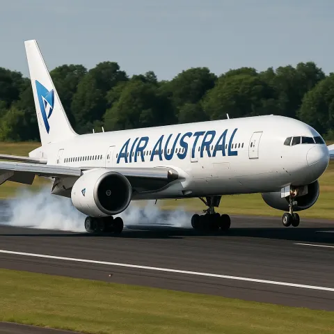 White Air Austral Airplane Landing on a Runway