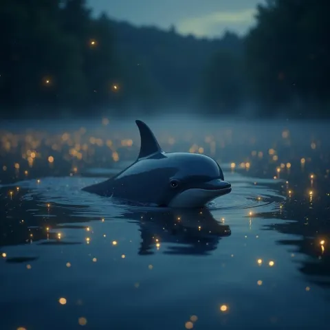 Dolphin Gliding Through a Bioluminescent Lake