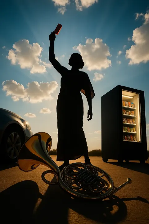 Towering Silhouette of a Gracefully Fluid Person in a Traditional