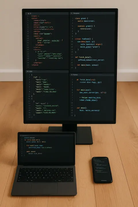 Vertically Oriented Large Monitor Displaying Coding Applications
