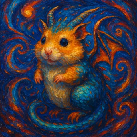 Energetic Oil Painting Depicting a Whimsical Dragon-hamster