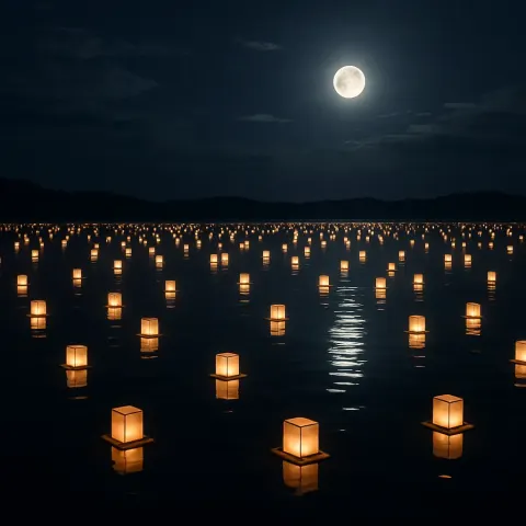 Hundreds of Softly Glowing Paper Lanterns Drift Serenely