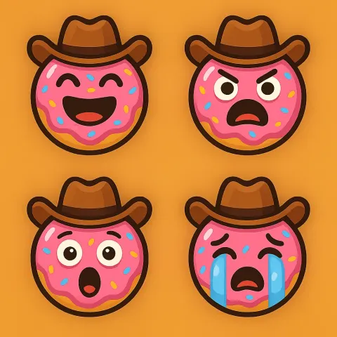 Pair of 2x2 Emoji-like Icons Featuring Donuts with Expressive Faces