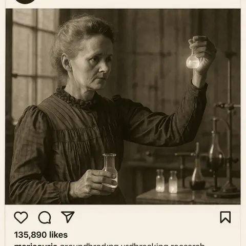 Compose a Highly Detailed Instagram Post from Marie Curie Celebrating