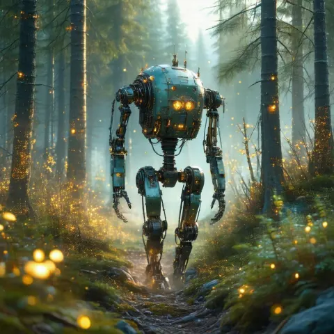 Old Scavenger Android Racing Through Tundra