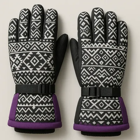 Pair of Winter Gloves Featuring a Geometric Pattern
