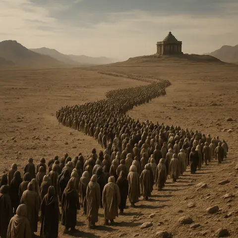 Thousands of Distant Pilgrims Form a Winding Procession