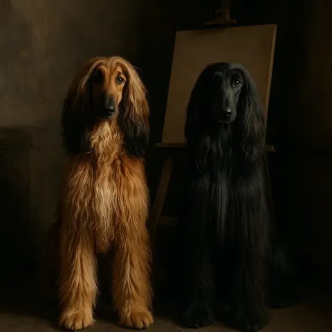 Two Varied Afghan Hounds