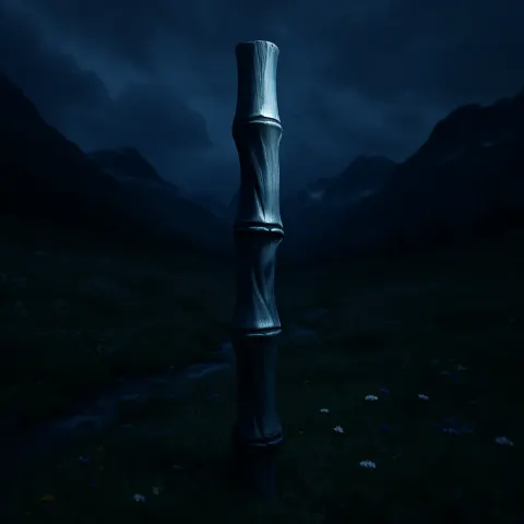 Single Bamboo Pole with Prominent Natural Grain and an Exaggerated
