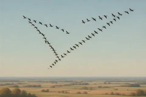 Vast Flock of Migrating Geese Forms a Sprawling V-shape