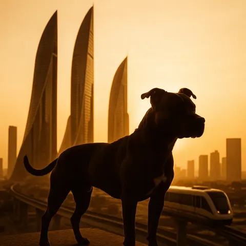 American Staffordshire Terrier Is a Warmly Backlit Sepia Silhouette