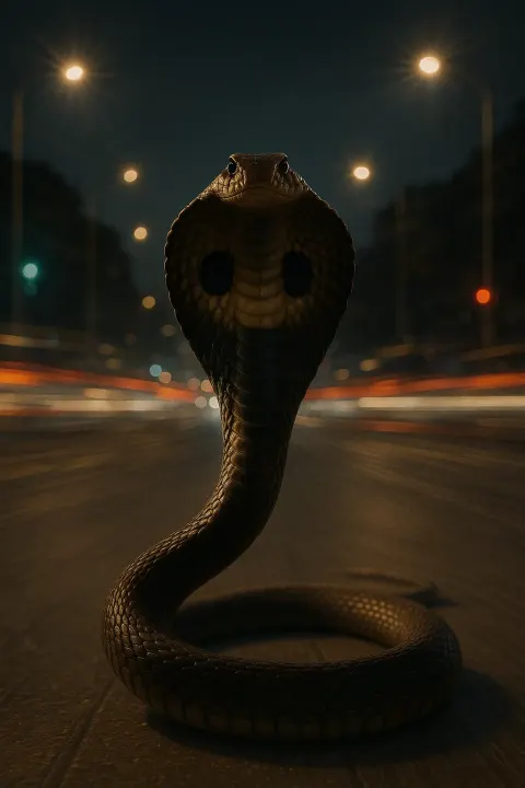 Single Indian Cobra—its Fully Spread Intimidating Hood Displaying a Classic