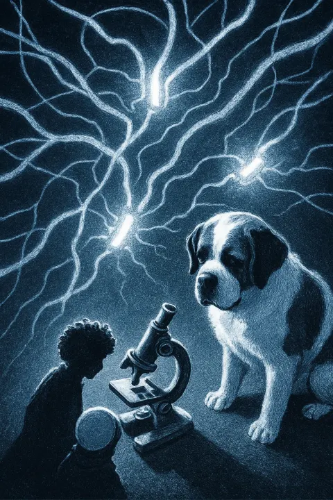 Two Diminutive Figures—one an Explorer Silhouette Defined by a Voluminous