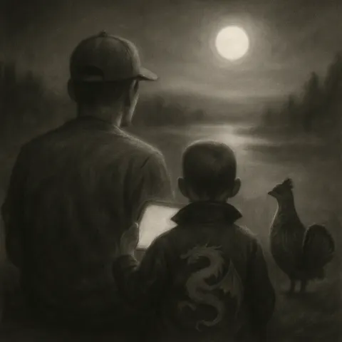 Charcoal-sketched Figure in a Baseball Cap Sits
