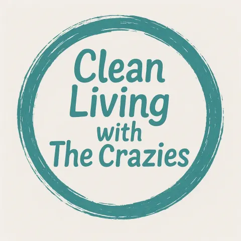Teal Brushstroke Circle with the Text "Clean Living