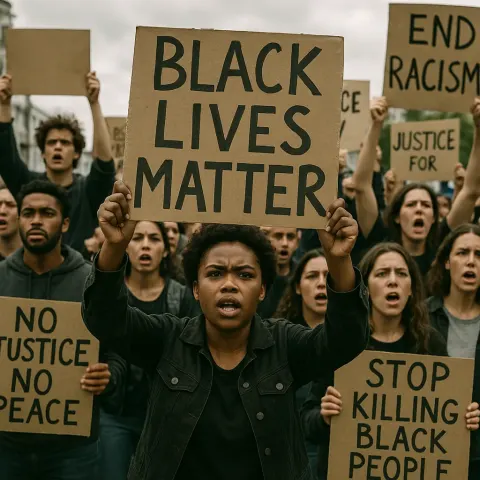 Crowd of Protesters Holding Signs