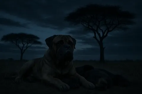 Bull Mastiff and Bearskin Rest under Solitary