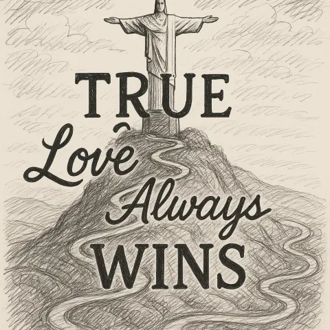 Sketch-style Illustration of Christ the Redeemer Statue Atop a Mountain