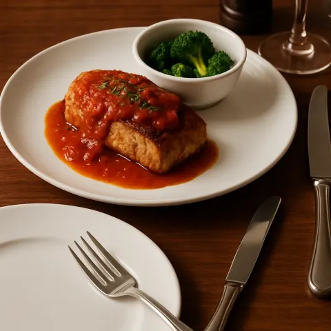 Artfully Presented Dish Rests on a Spotless White Circular Plate