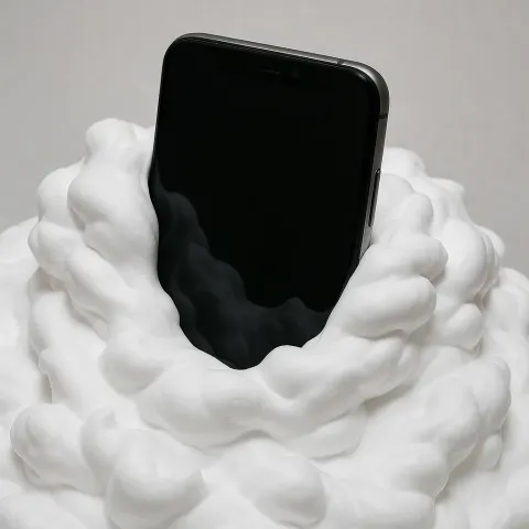 Phone Gradually Submerging into a Soft Mound of Shaving Cream