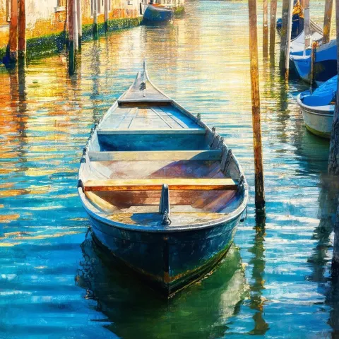 Venice Canal Boat in Translucent Brushstrokes
